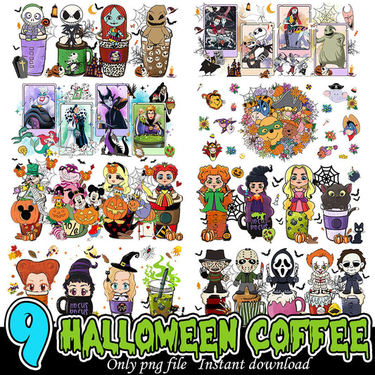 Bundle of 9 Halloween Coffee PNG Designs for Downloads