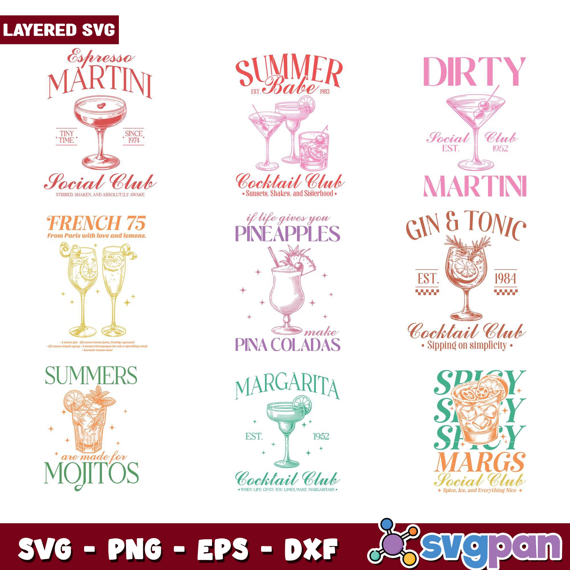 Bundle of Cocktail SVG Designs for DIY Projects