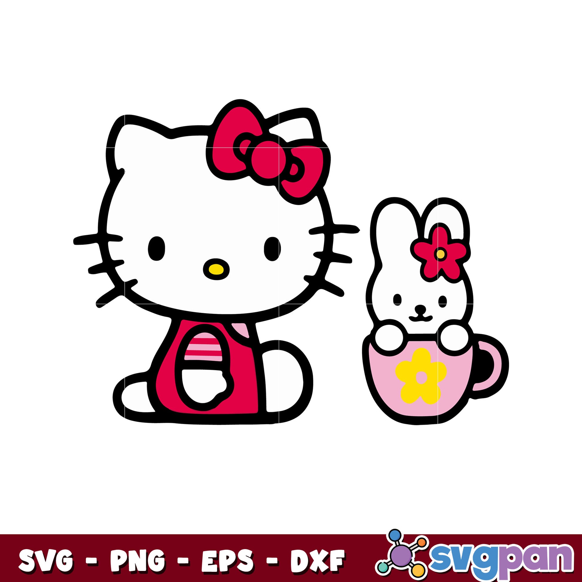 Bunny and kitty pink design svg, hello kitty character svg