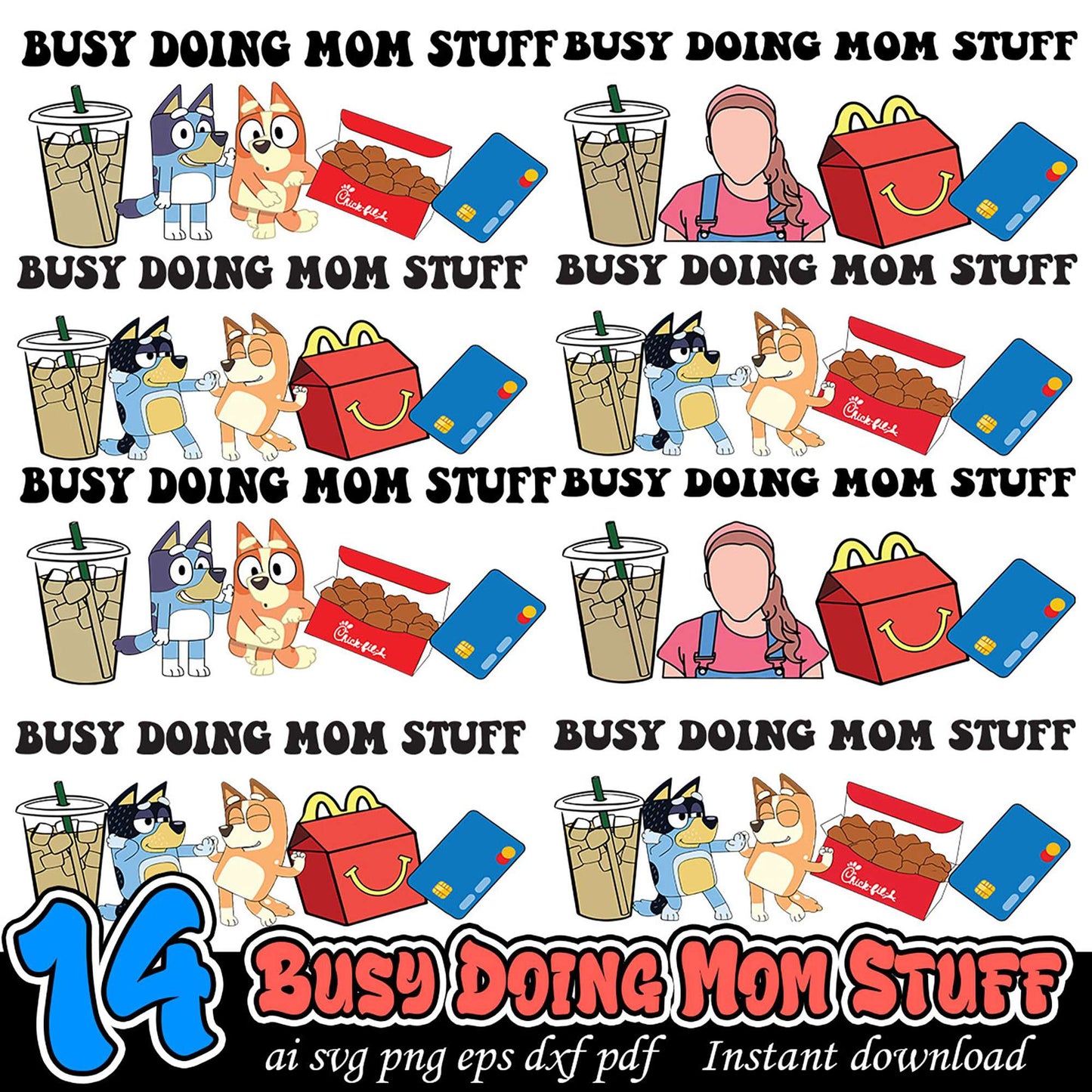 Busy Mom SVG Bundle 14 PNG Designs