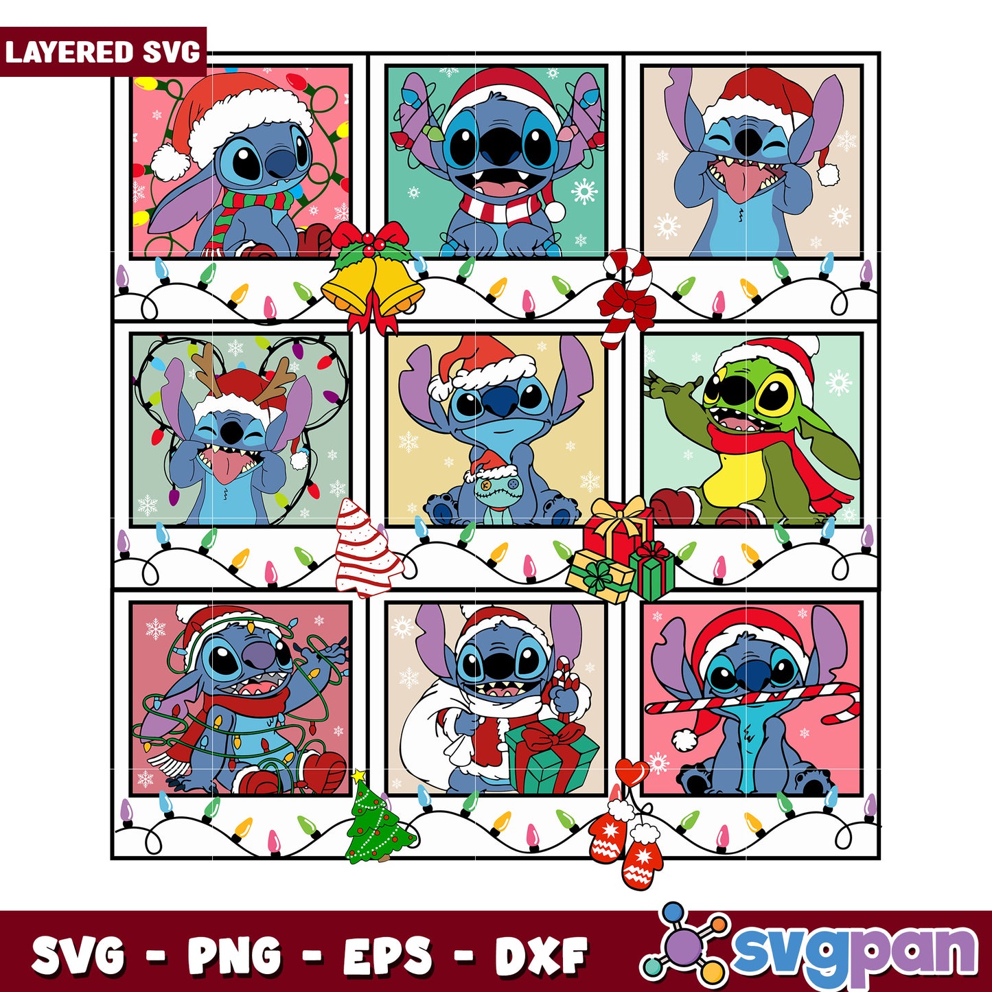 CHRISTMAS STITCH design svg, christmas lights svg, cartoon svg