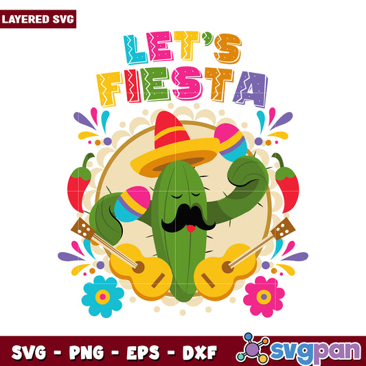 Cactus Fiesta Design for Celebrations, Vibrant Layered SVG File