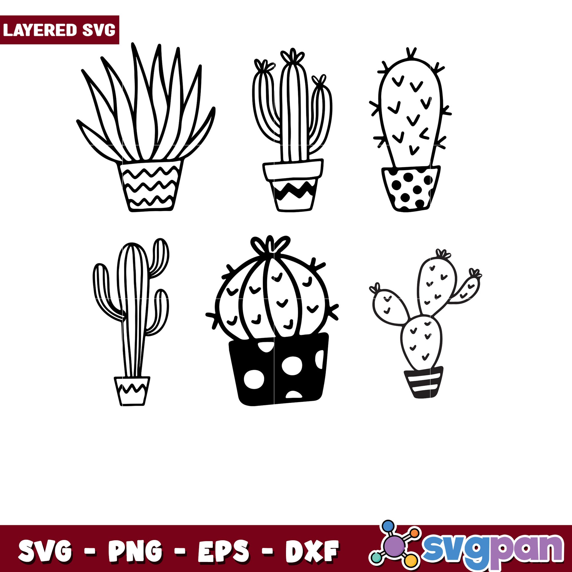 Cactus SVG Bundle 5 Cute Layered Designs