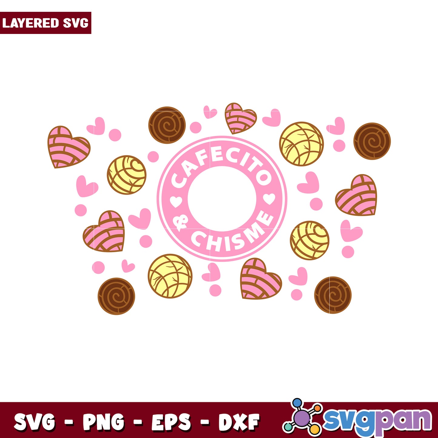 Cafecito and Chisme design layer, Sweet treats with hearts around