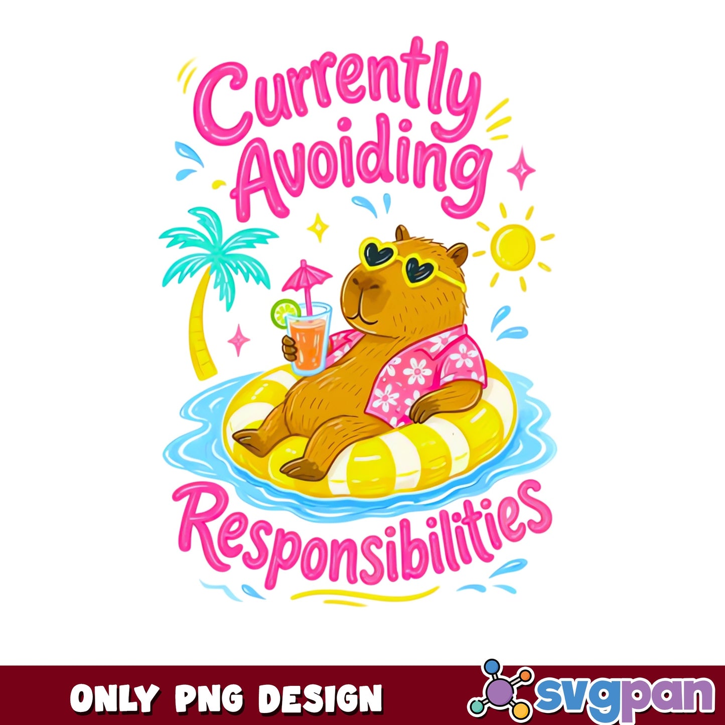 Capybara Avoiding Responsibilities PNG, Summer PNG, Funny PNG