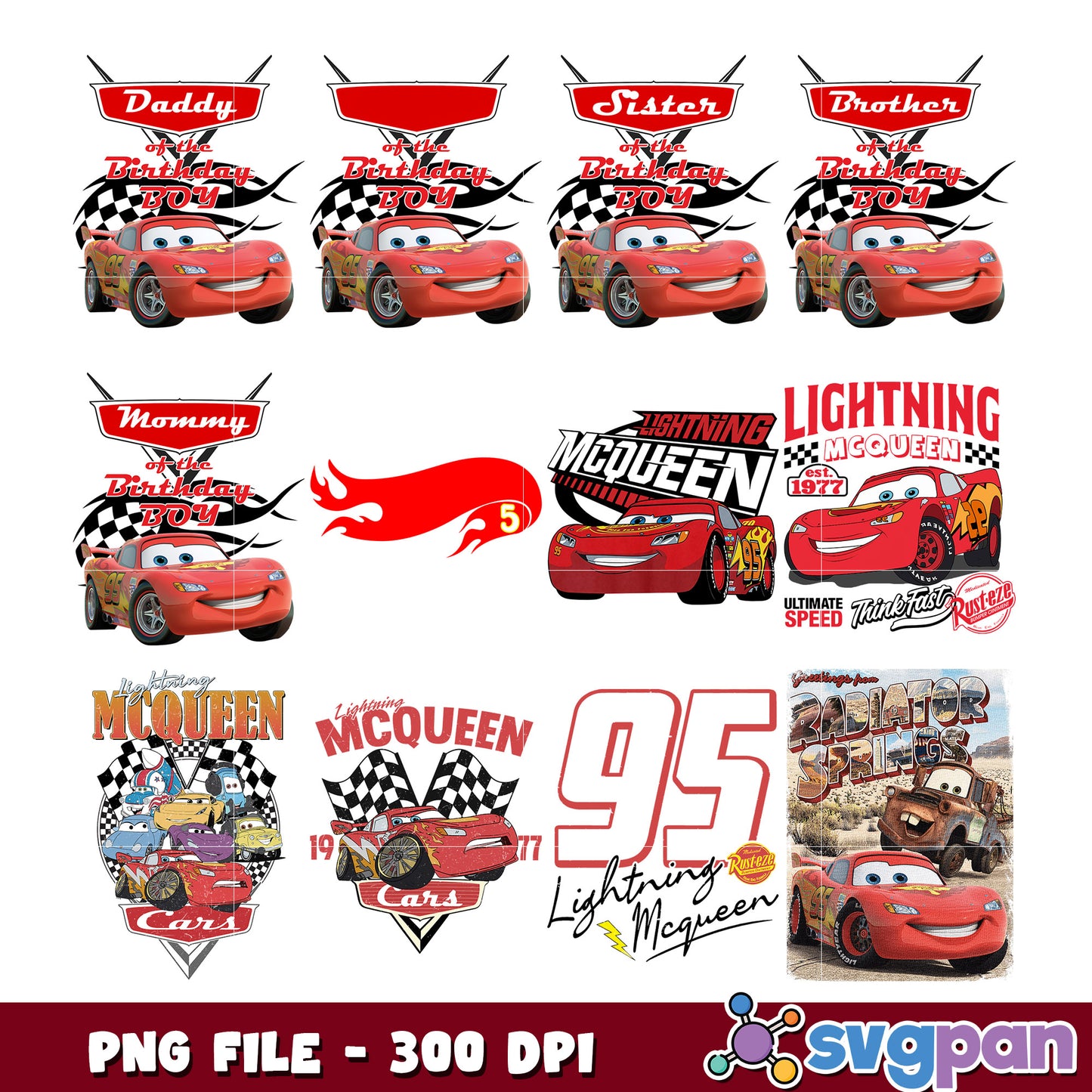 Cars Birthday Bundle PNG 300 DPI