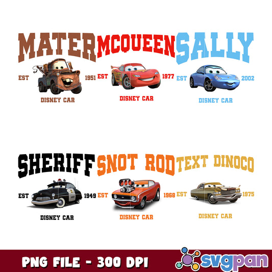 Cars Bundle PNG 300 DPI Mater McQueen Sally Sheriff