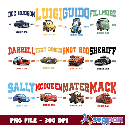 Cars Disney Characters PNG Bundle 300 DPI