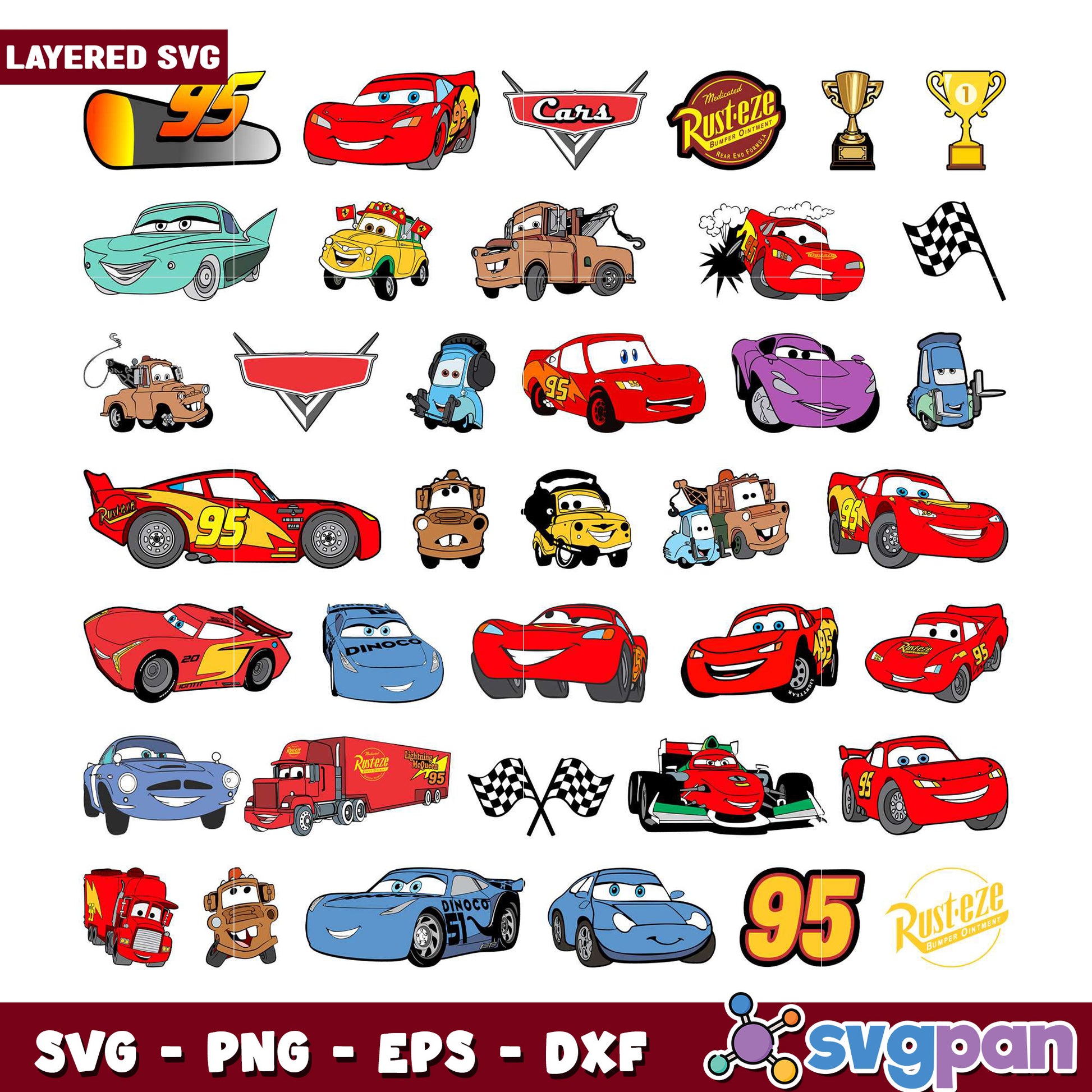 Cars Lightning McQueen SVG Bundle for Crafts