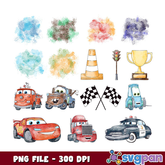 Cars Watercolor PNG Bundle 300 DPI
