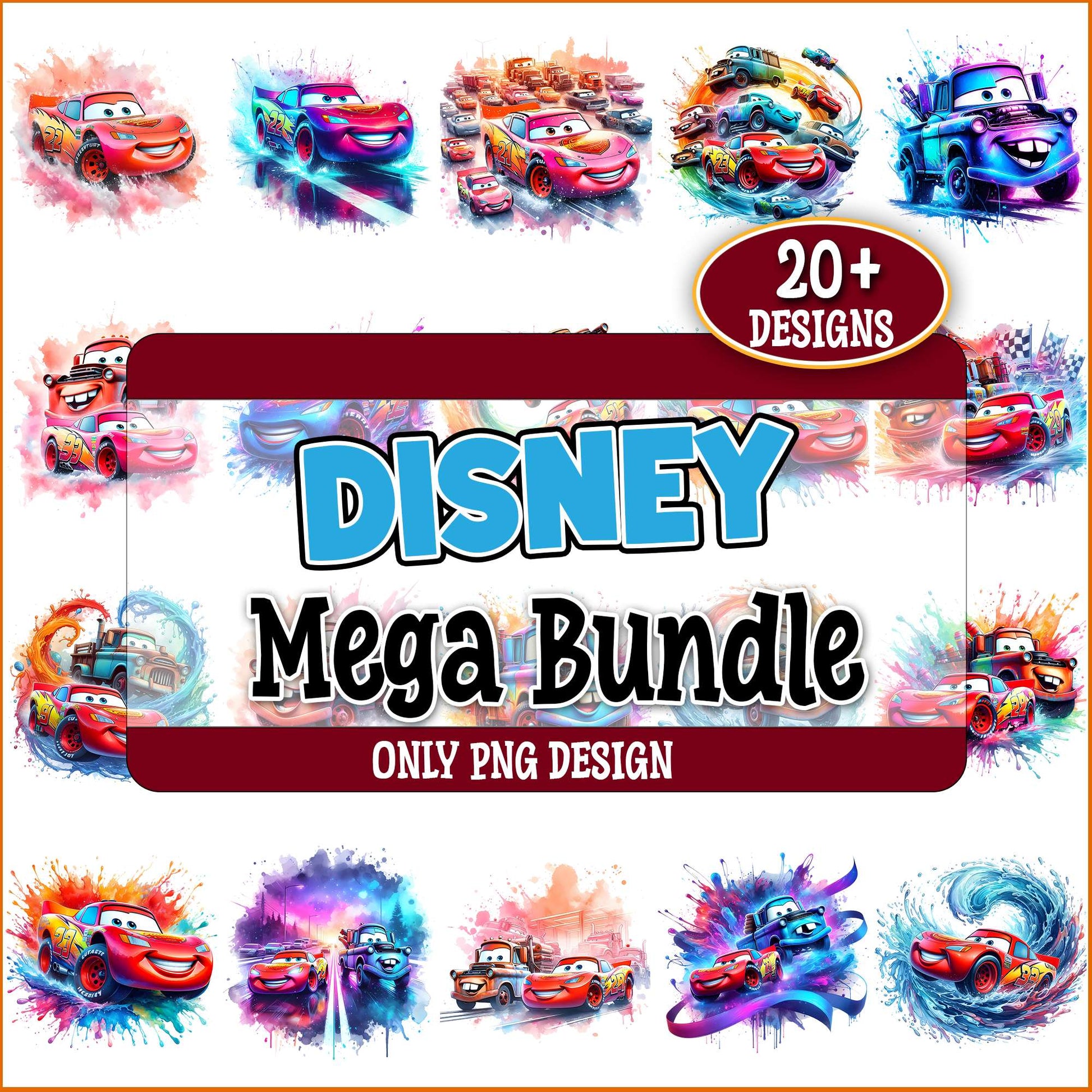 Cars disney watercolor png bundle