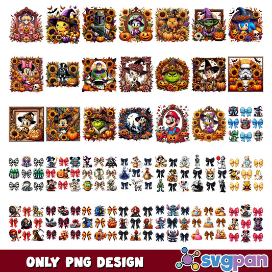 Cartoon halloween combined set png bundle