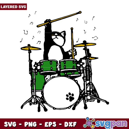 Cat Playing Drums SVG Design, Perfect for Music Lovers and Crafters