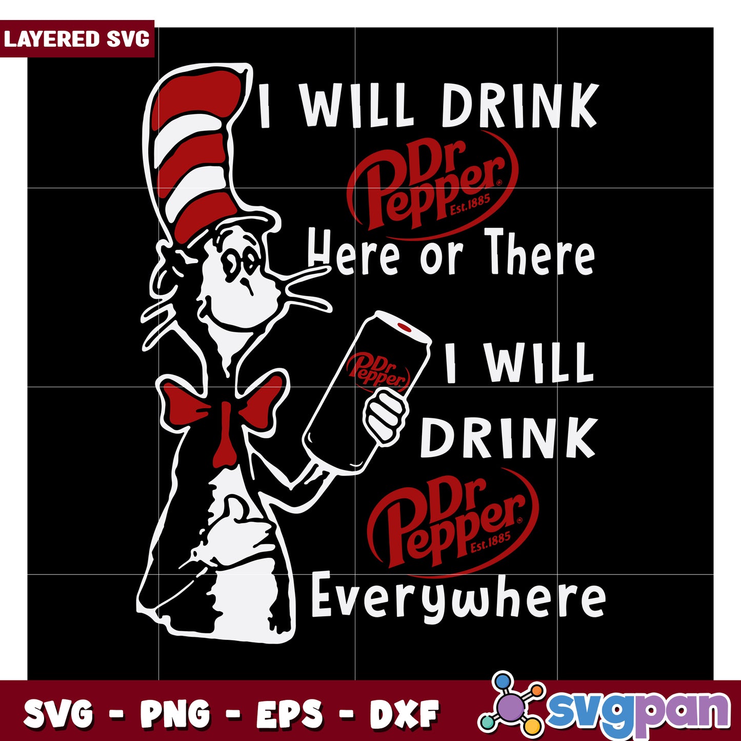 Cat in the Hat Dr Pepper SVG design for drink enthusiasts, perfect for crafting projects