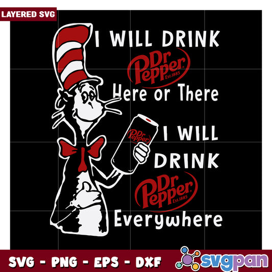 Cat in the Hat Dr Pepper SVG design for drink enthusiasts, perfect for crafting projects