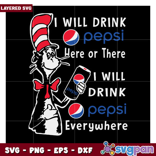 Cat in the Hat Pepsi SVG Design, Perfect for Drink Lovers