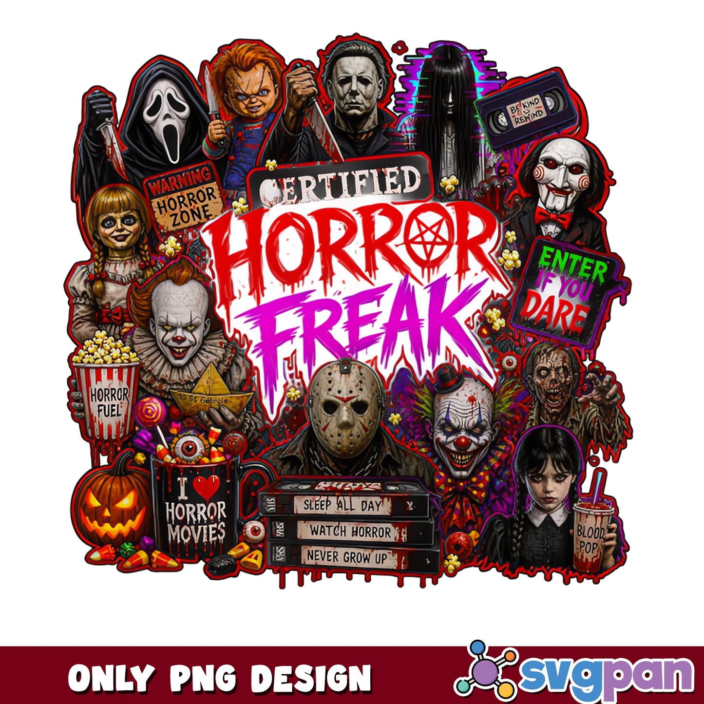 Certified Horror Freak PNG, Halloween Horror Movies PNG, Scary Characters PNG