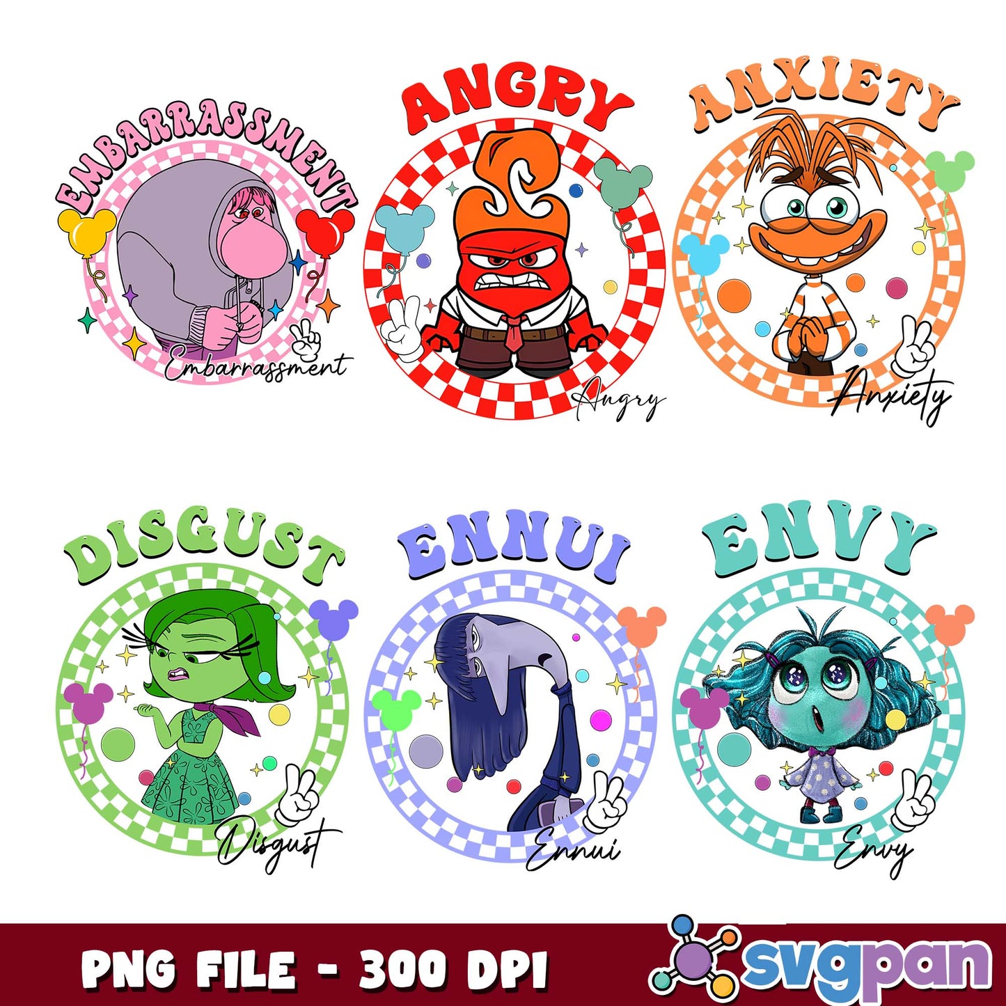 Characters inside out design png bundle