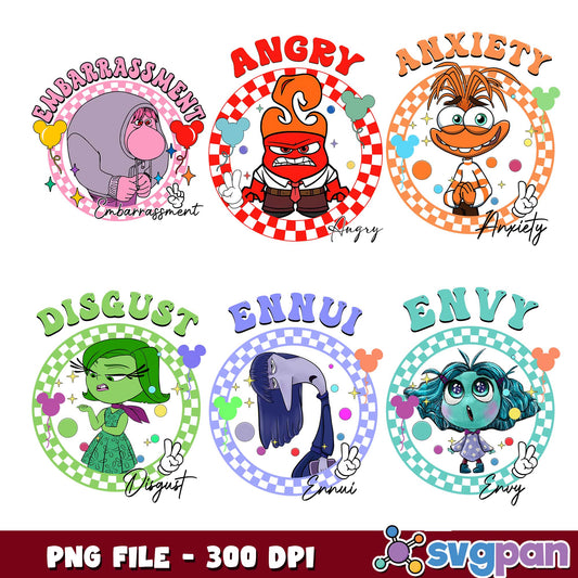 Characters inside out design png bundle