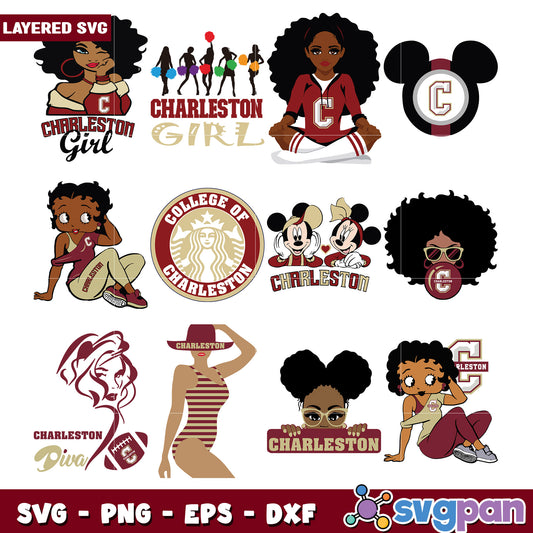 Charleston College SVG Bundle Girl, Diva, Mickey