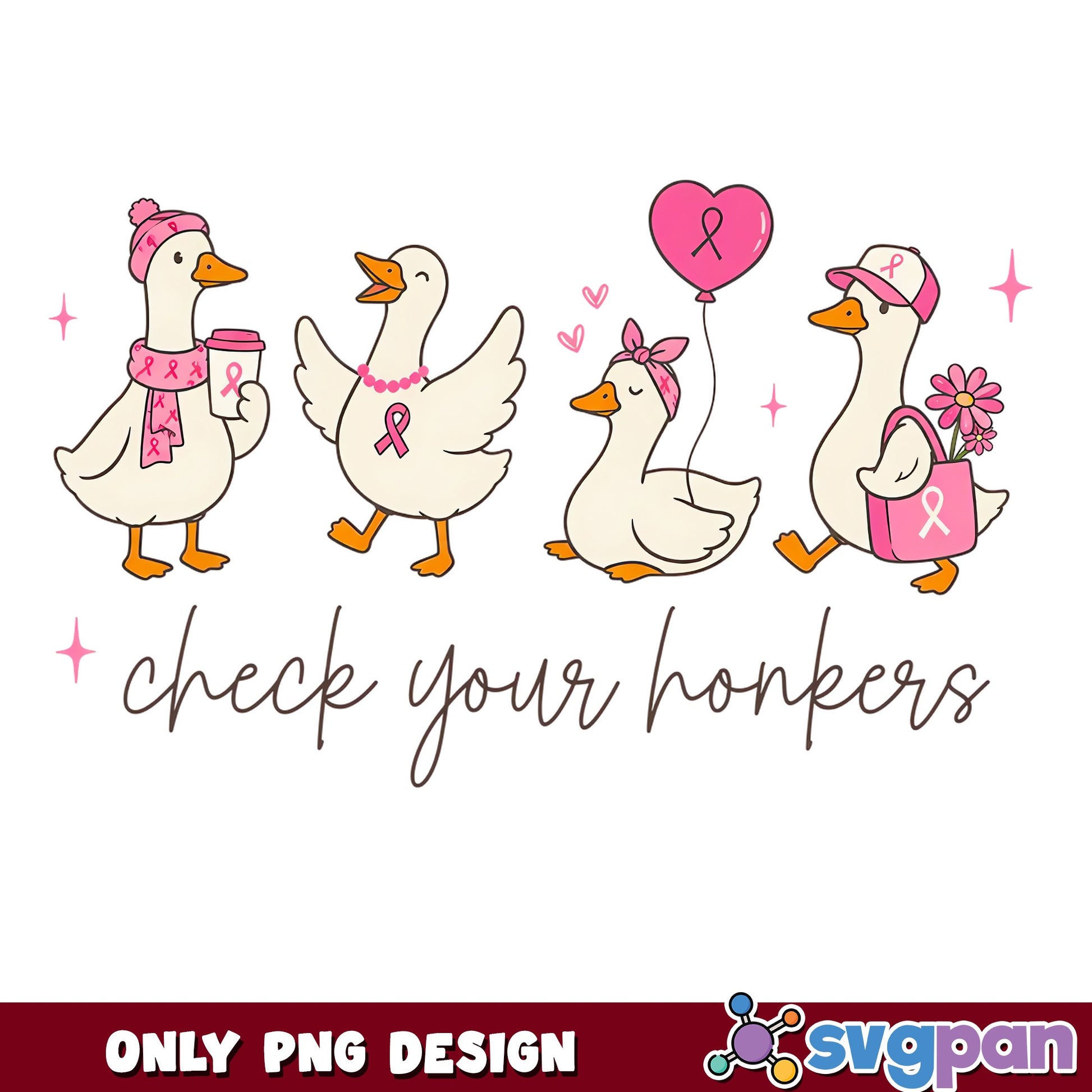 Check Your Honkers PNG, Breast Cancer Awareness Goose PNG, Pink Ribbon PNG
