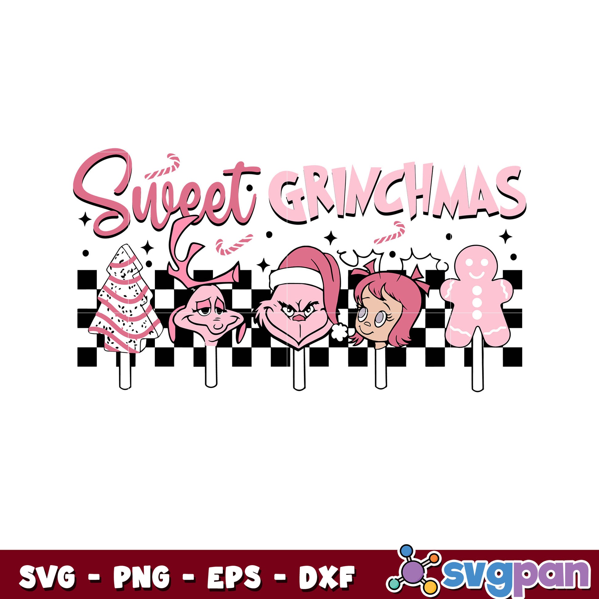 Checkerboard Sweet Grinchmas Friends svg, pink christmas vg