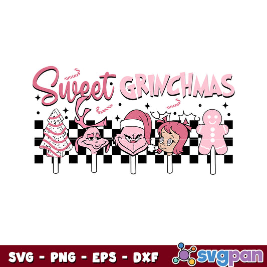 Checkerboard Sweet Grinchmas Friends svg, pink christmas vg