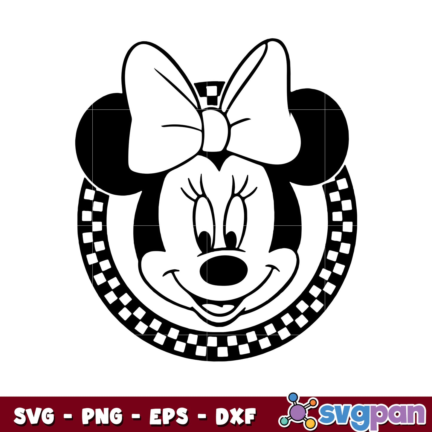 Checkered minnie mouse disney svg, black white minnie mouse​ svg