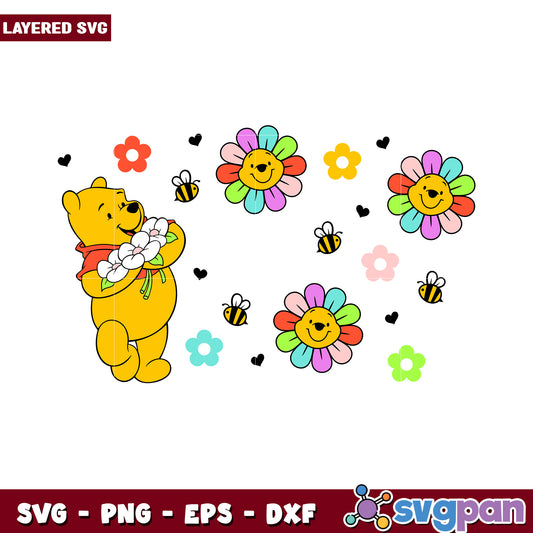 Cheerful Bear in Flower Garden SVG Design, Perfect for Crafts