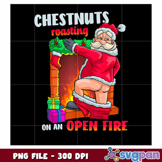 Chestnuts roating png, funny animals png, funny santa png