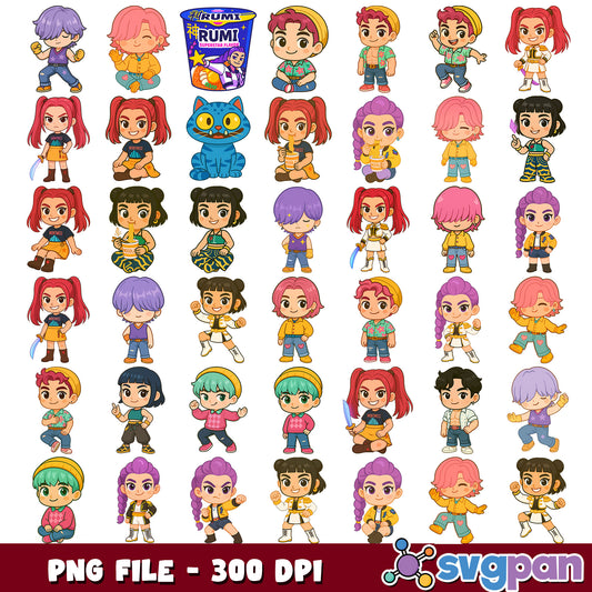 Chibi hunters kpop design png bundle
