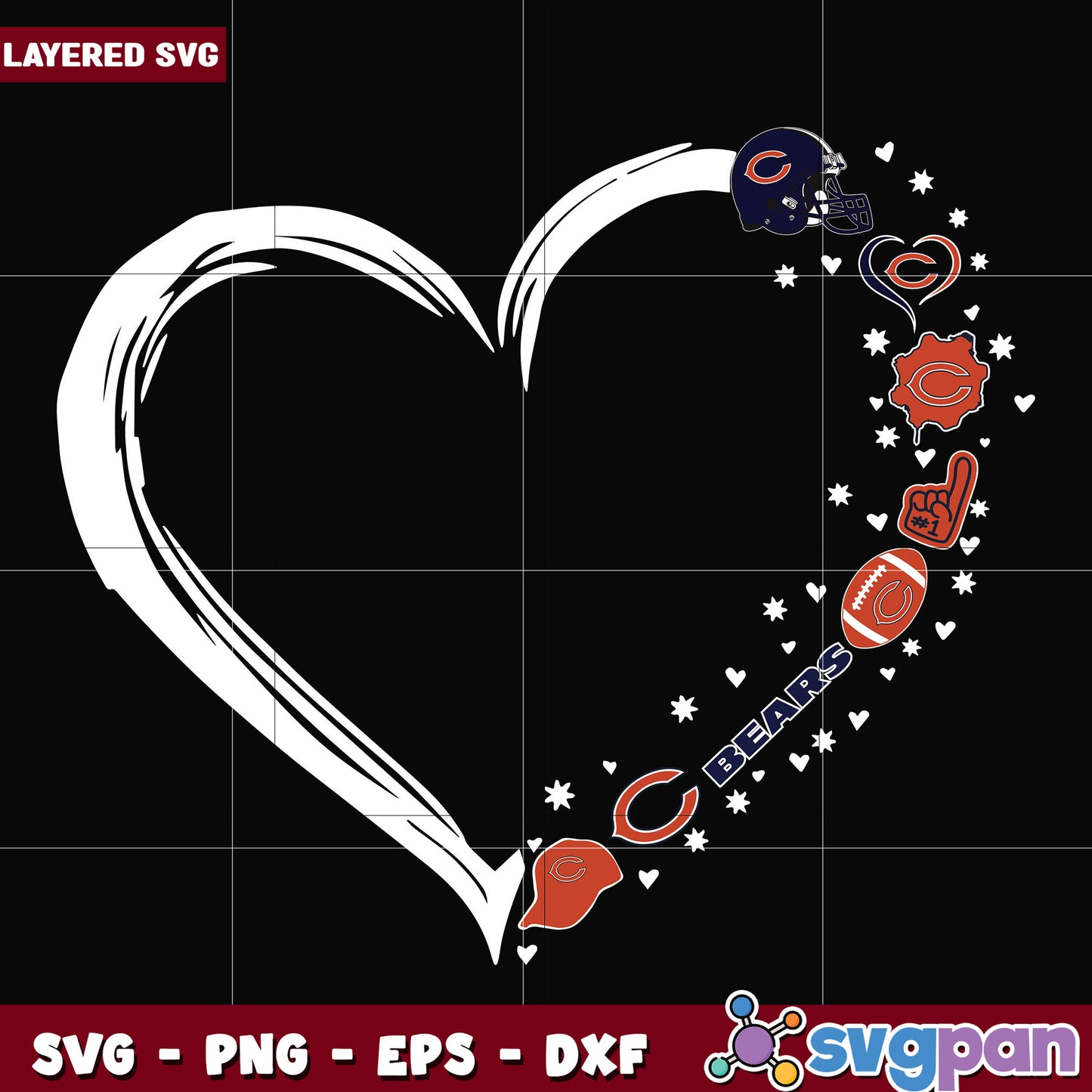 Chicago Bears heart svg, nfl bears svg, american football svg