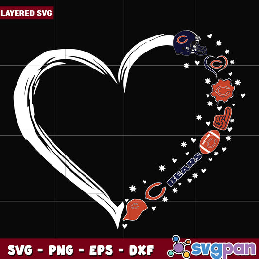 Chicago Bears heart svg, nfl bears svg, american football svg