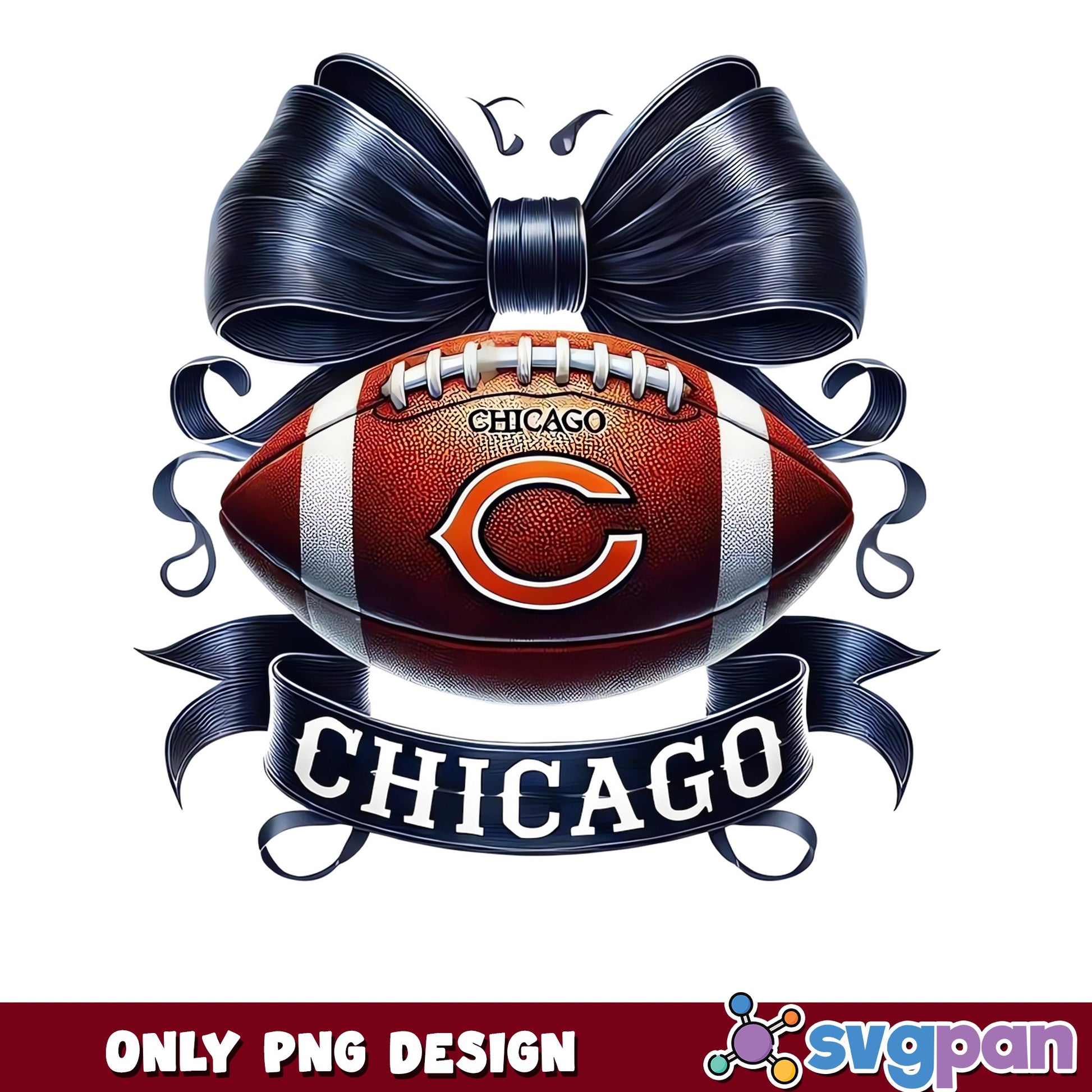 Chicago Bears Coquette Bow Football PNG, Bears NFL PNG, Football PNG