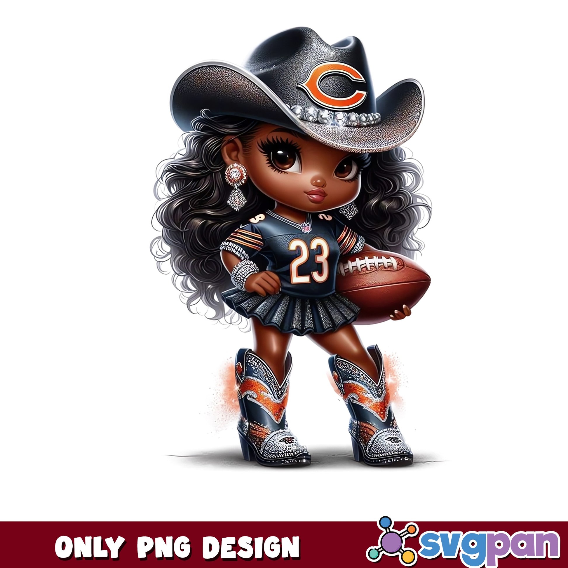 Chicago Bears Little Girl PNG, NFL Cowgirl Football PNG, Bears Fan PNG