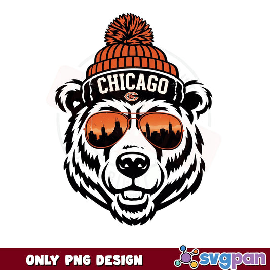 Chicago Bears PNG, Football Bear Sunglasses Beanie PNG, NFL PNG