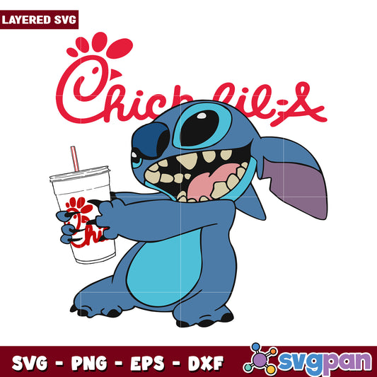 Chick-fil-A themed SVG design featuring Stitch character, perfect for crafts