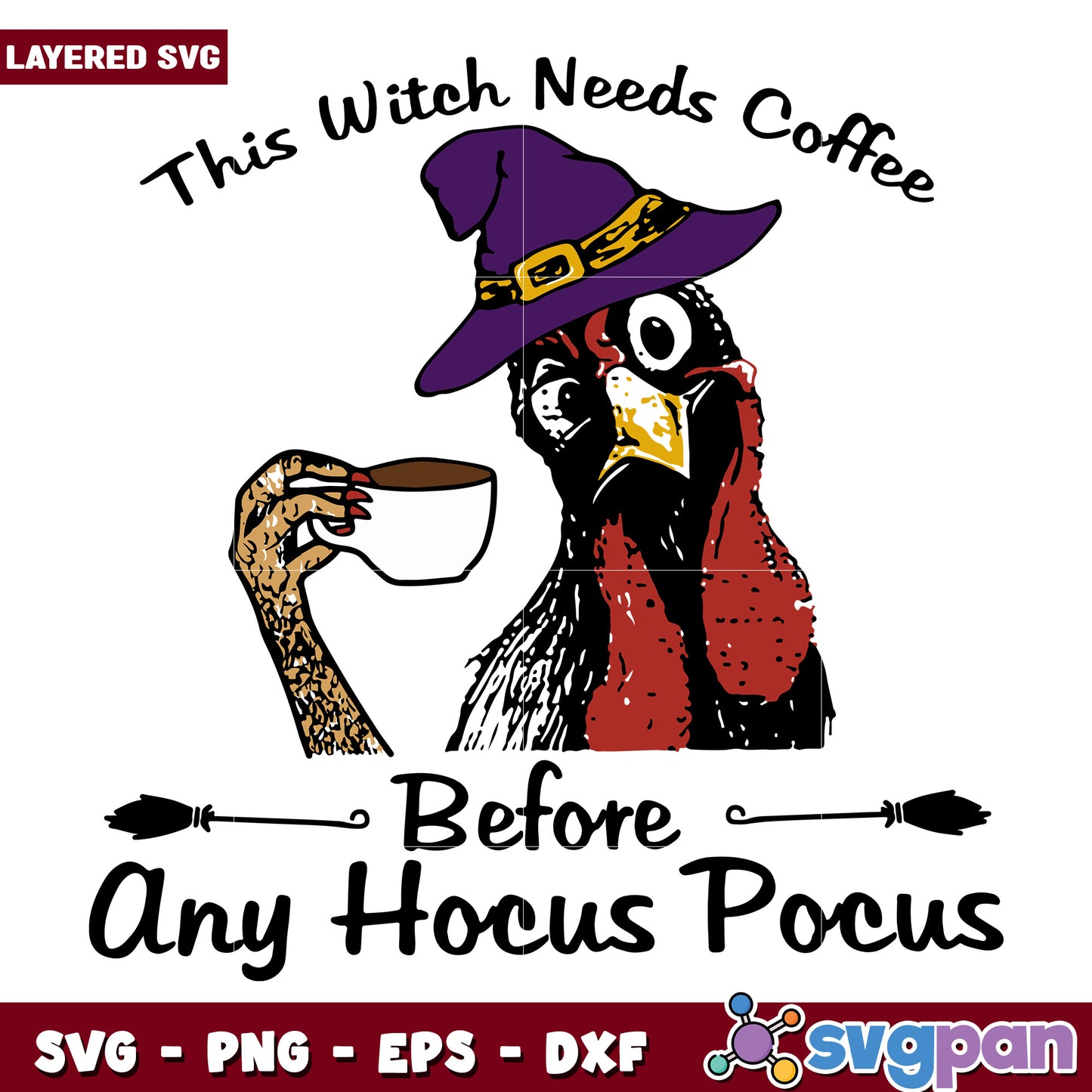 Chicken this witch  needs coffee svg, halloween horror nights​ svg, spooky halloween svg