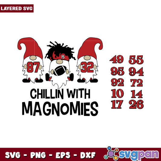 Chillin with Magnomies gnome SVG design for fun projects, perfect for football fans and festive crafting