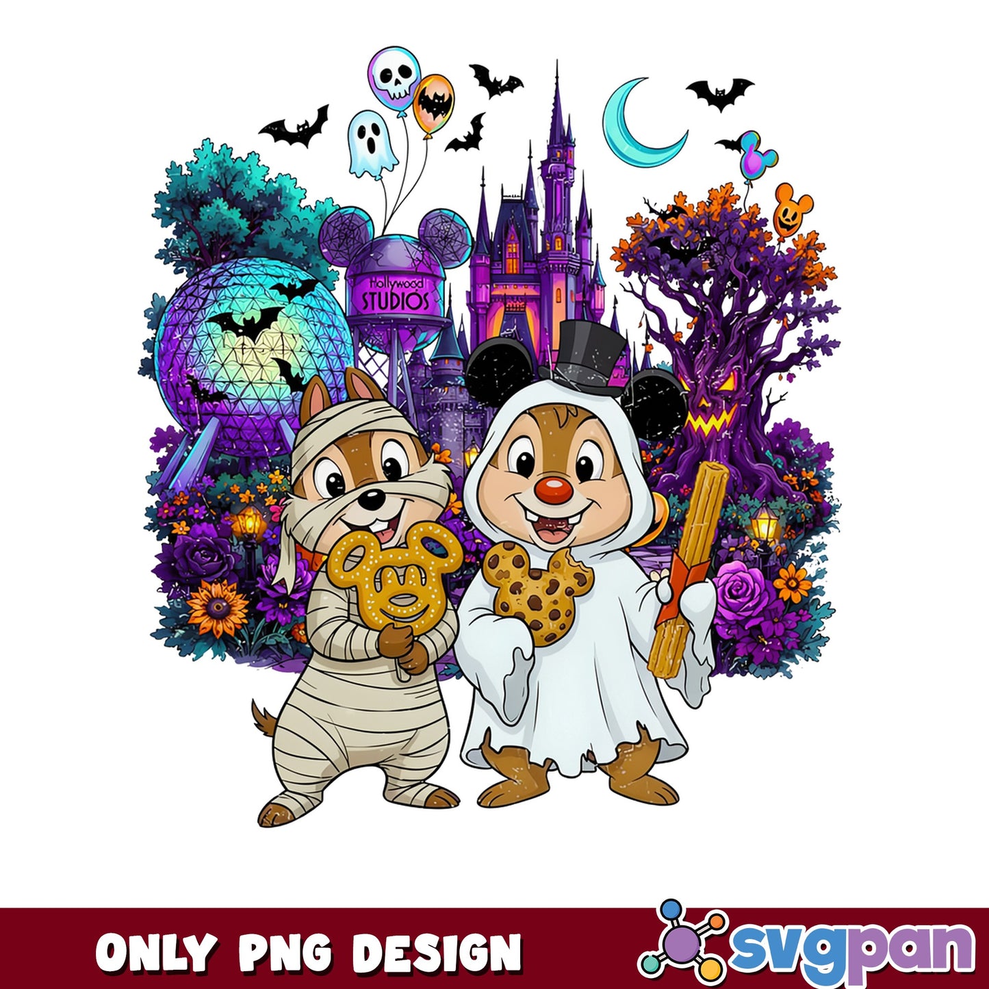 Chip And Dale Halloween Disney PNG, Disney Castle PNG, Halloween PNG