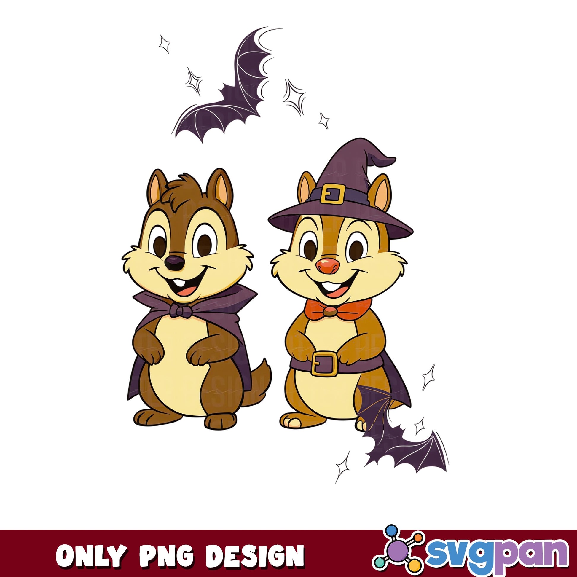 Chip And Dale Halloween Vampire Witch Bats Disney PNG, Spooky, PNG