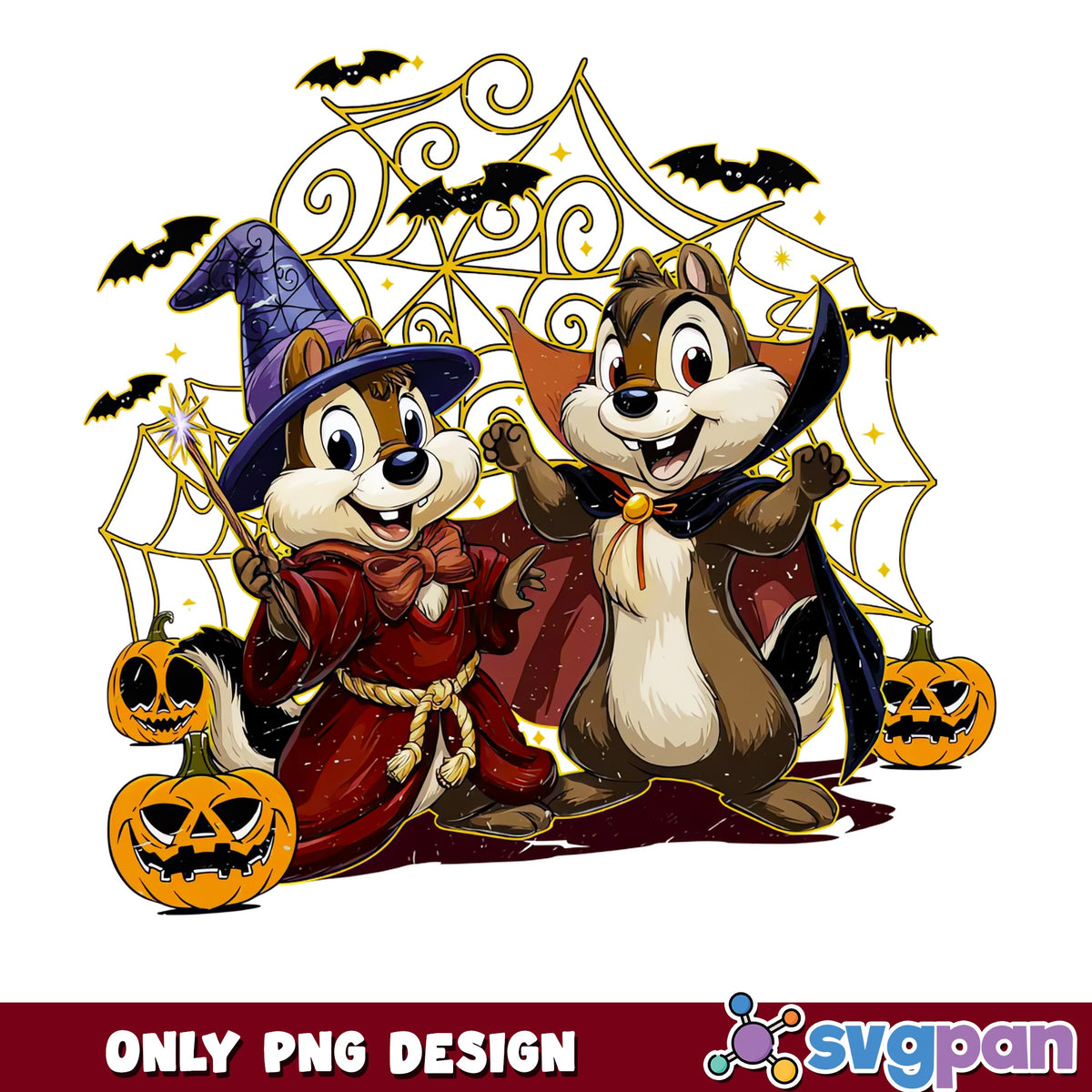 Chip And Dale Halloween Wizard Vampire PNG, Disney Spooky, Horror PNG
