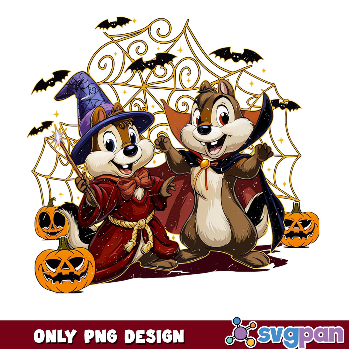 Chip And Dale Wizard Vampire PNG, Halloween Disney PNG, Spooky Pumpkin PNG