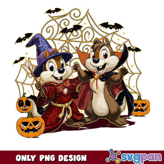 Chip And Dale Wizard Vampire PNG, Halloween Disney PNG, Spooky Pumpkin PNG