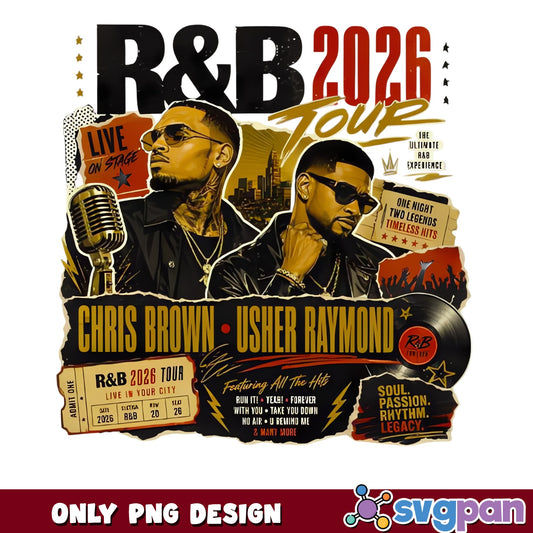 Chris Brown Usher Raymond R&B 2026 Tour, RnB Concert PNG, Music PNG