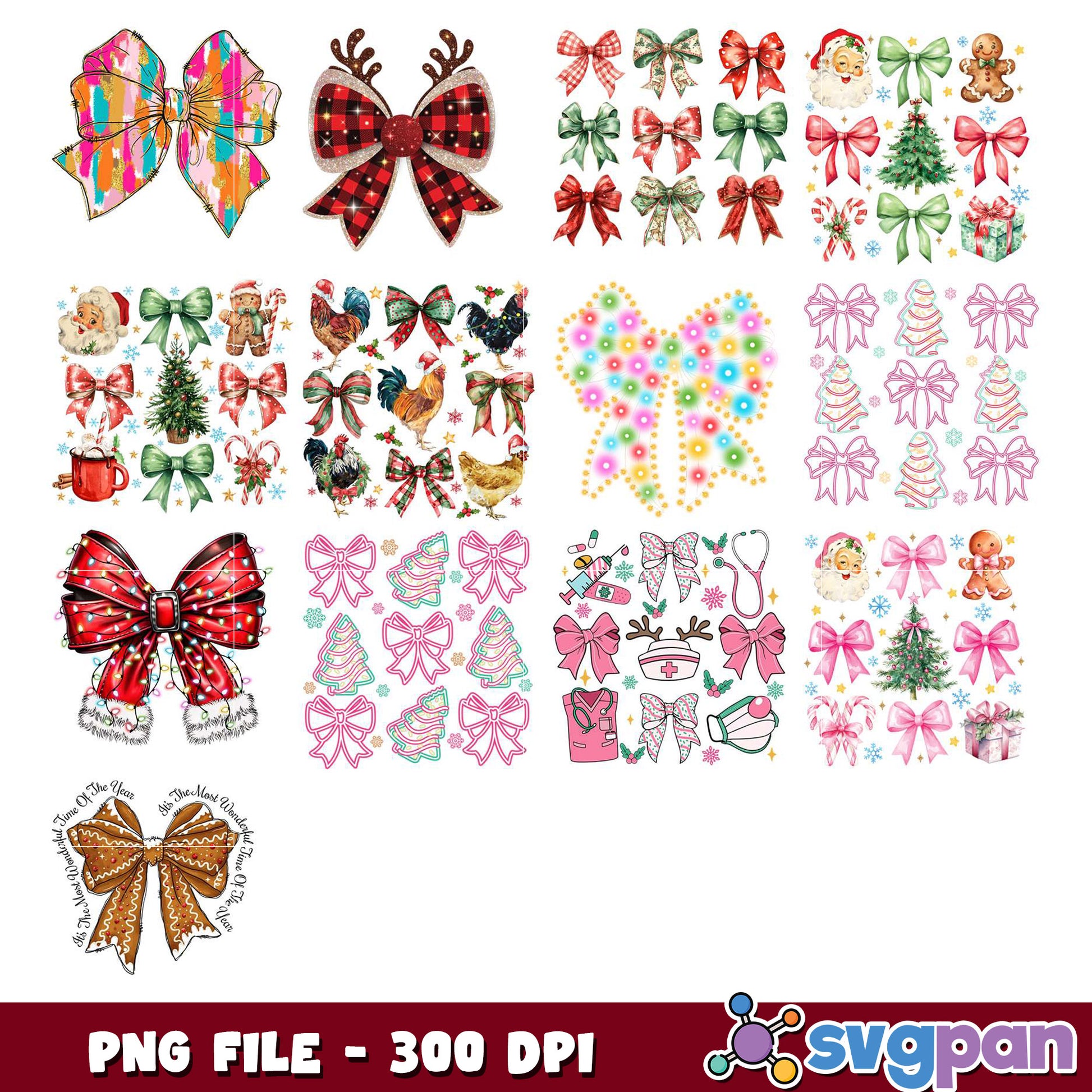 Christmas Bow PNG Bundle for Festive Crafts 300 DPI