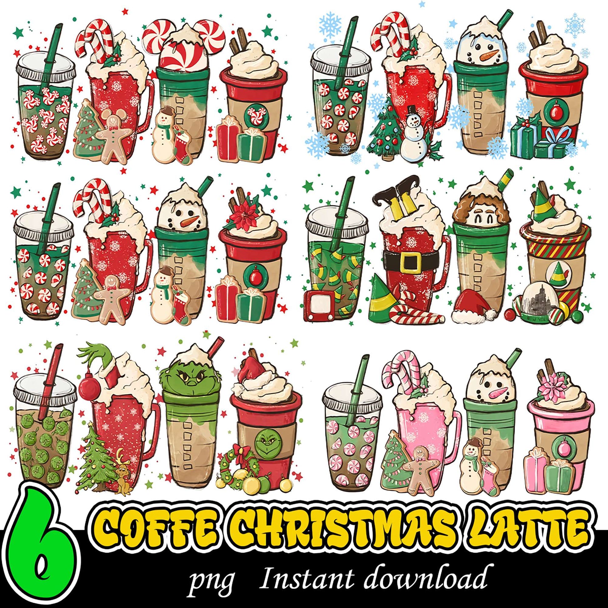 Christmas Coffee Latte Bundle for Instant Download PNGs