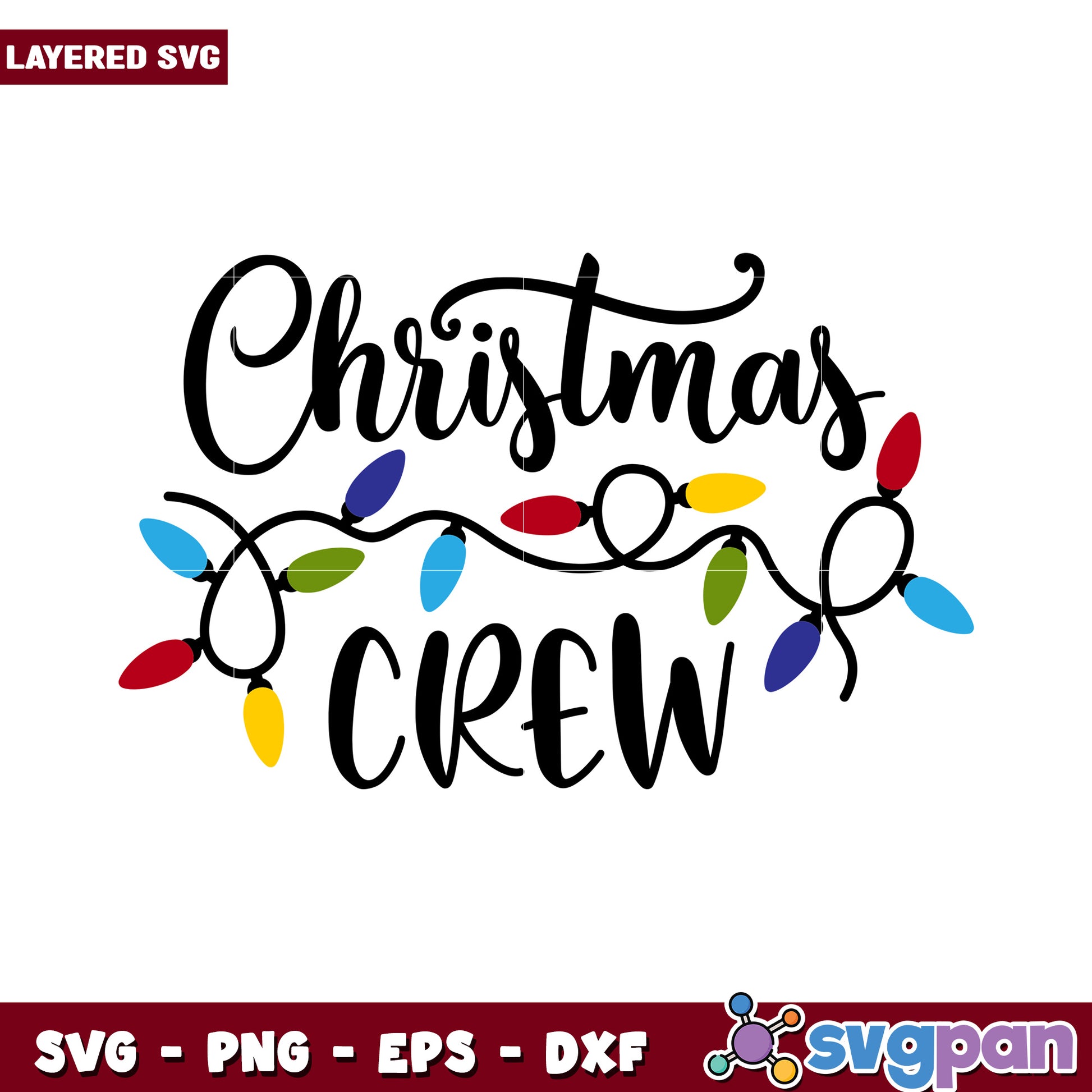 Christmas Crew SVG Design with Colorful Lights, Perfect for Holiday Crafts