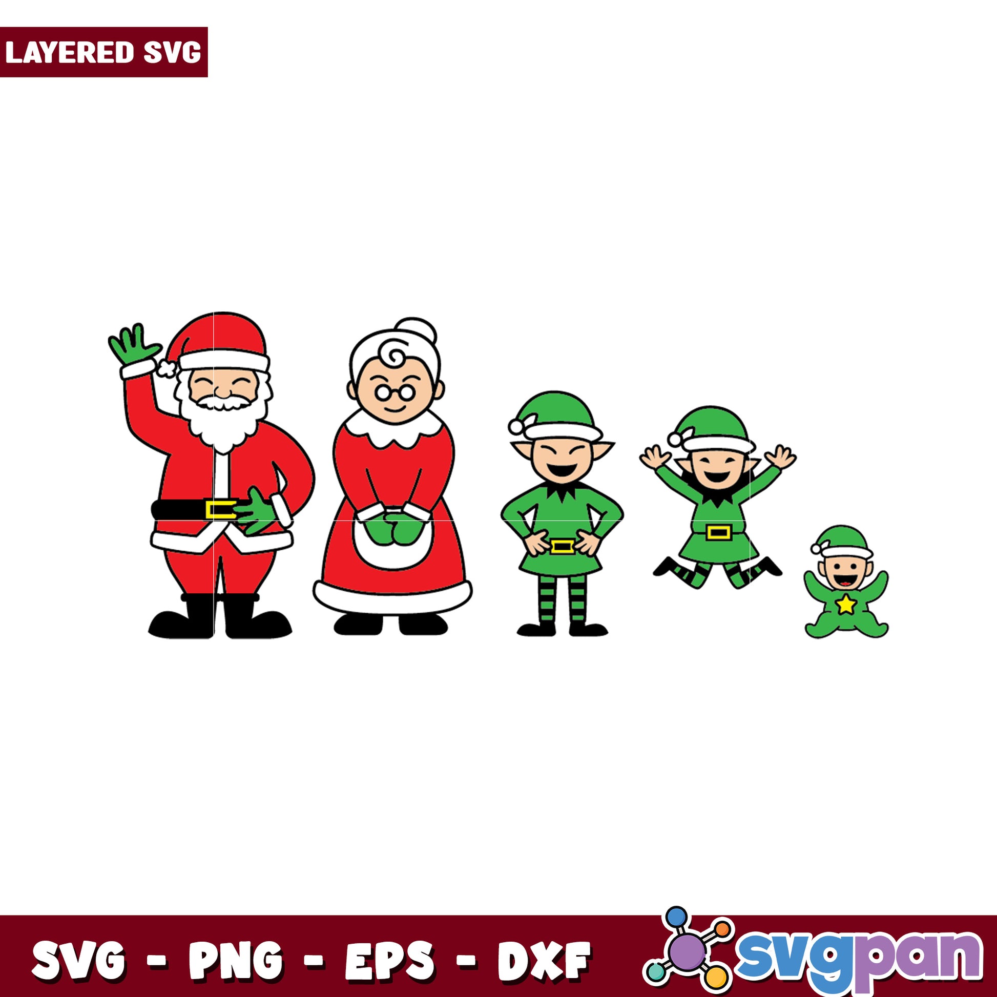 Christmas Family SVG Design, festive characters in cheerful poses