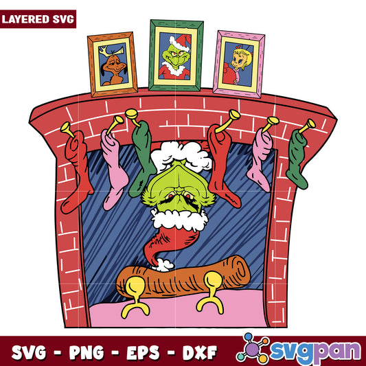 Christmas Fireplace GRINCH svg, christmas day svg, funny grinch svg